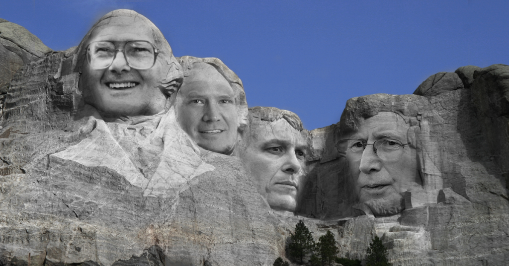 mount rushmore monument photograph altered with sports faces